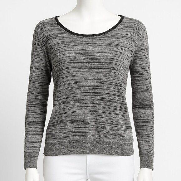 Calvin Klein Jeans Women’s Black & Gray Striped Lightweight Knit Long Sleeve Top - Picture 1 of 6